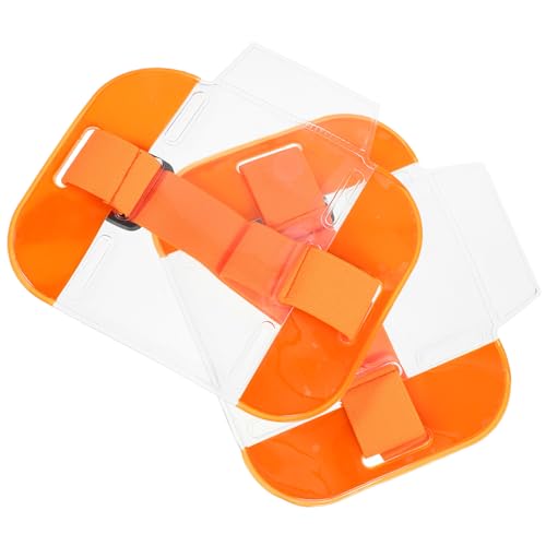 GALPADA Lot de 2 Porte-Badges de Bras Réglables en Nylon et PVC Brassard Porte-Badge Orange Transparent Housse de Protection pour Badge D’Identité...
