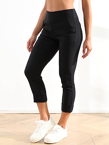 JAMfit Women's Pull-On Capri Pants Stretch High Waist Dressy Casual Cropped Pants with Pockets3