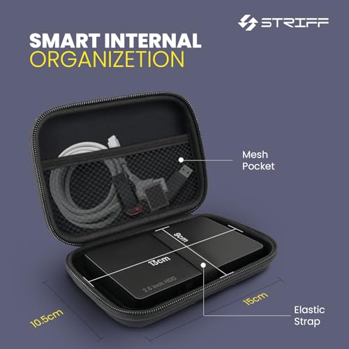 Image of STRIFF DriveGuard - Premium Shock-Resistant 2.5″ External Hard Drive Protection Pouch | Shockproof, Water-Resistant PU Travel Pouch for HDD, SSD, Hard Disk, USB Drive & Accessories | Travel Friendly
