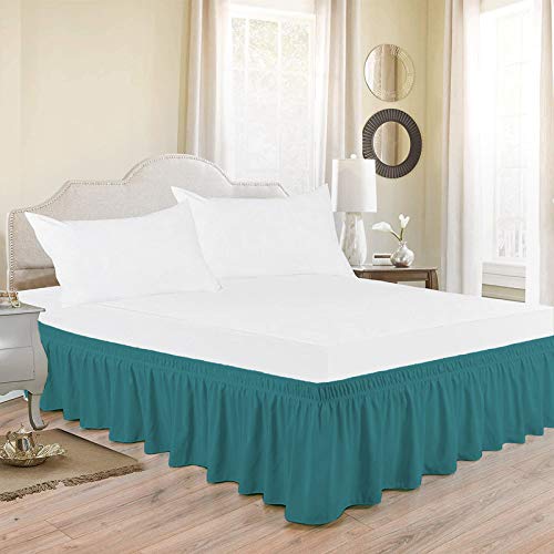 Indian Kingdom Teal Bed Skirt Wrap Around 600 Tc Egyptian Cotton with Easy Fit with 15'' Inch Tailored Drop - [Double Bed Size] (54''x78'') 15" Height-image-22