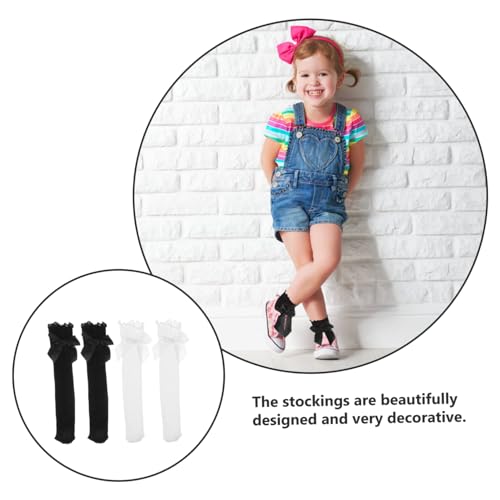 Kisangel 4pairs Girl Stockings Boy Girl Lace Socks Ruffles Stripes and Socks for Dress3