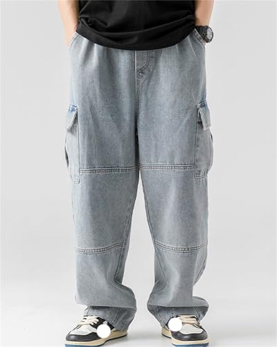Men's Casual Loose Hip Hop Denim Work Pants Jeans Drawstring with Cargo Pockets Pants2