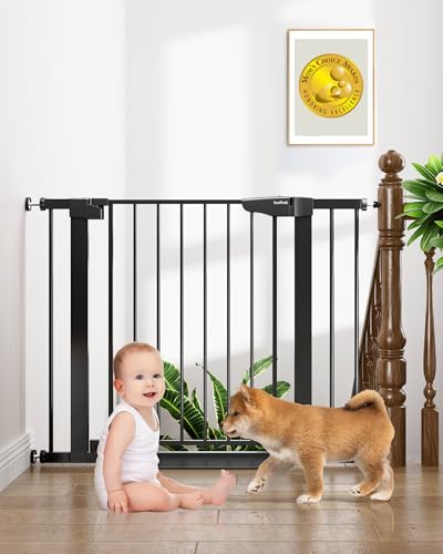Image of Cumbor 29.7-40.6" Baby Gate for Stairs, Mom's Choice Awards Winner-Dog Gate for Doorways, Pressure Mounted Self Closing Pet Gates for Dogs Indoor, Durable Safety Child Gate with Easy Walk Thru Door