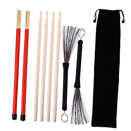 Paquete 9 piezas de brochas para batería de bambú y acero Drum Stick Pack miniatura 1