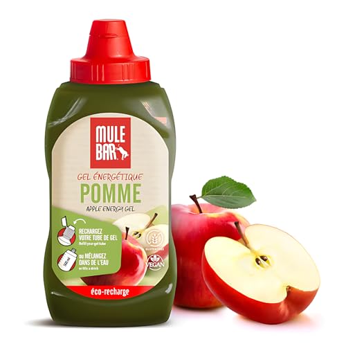 MULEBAR Eco-Recambio 12 geles energéticos 444g - Manzana Canela - Vegano - Sin Gluten - Diluible - 6 litros de Bebida