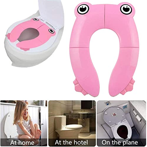 Image of Zollyss Toilet Potty Training Seat Cover, Travel Toilet Seat, Folding Non Slip Silicone Pads, Travel Portable Reusable Kids Toddlers Boys Girls, Carry Bag