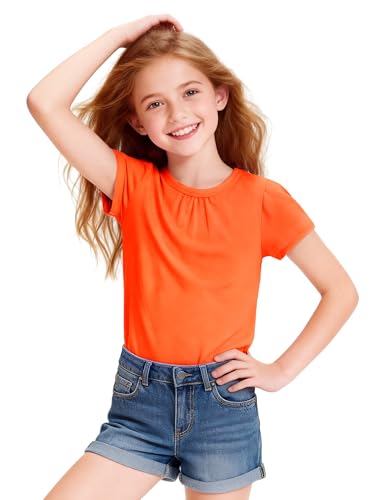 Image of Girls Short Sleeve Shirts Cotton Crew Neck T-Shirt Kids Plain Tees Tops Size 5-12 Years