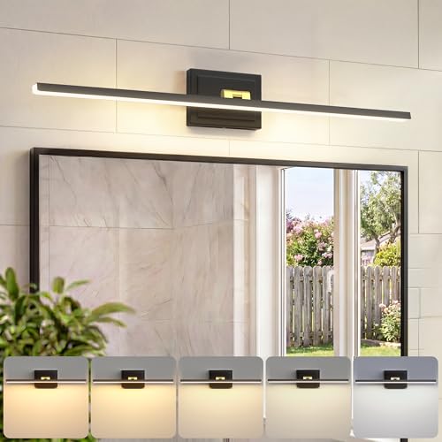 Image of VOLISUN Modern Bathroom Vanity Light 31.5 inch, Rotatable, 18W Dimmable 5CCT Led Bathroom Light Fixture Over Mirror, Black Gold Bar Vanity Light for Bathroom Mirror Cabinets-ETL Certificated