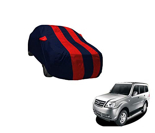 Image of Auto Hub Car Cover Compatible with Tata Sumo Grand with Weather Proof, Mirror Pocket, Triple Stitched, Sumo Grand Car Cover- Navy-Red