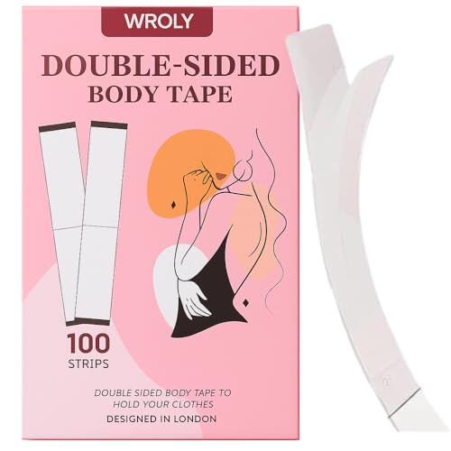 WROLY 100 Strips Double Sided Body Tape, Tit Tape Adhesive Fabrics, Boobie Tape for All Skin Types, Transparent Boob Tape