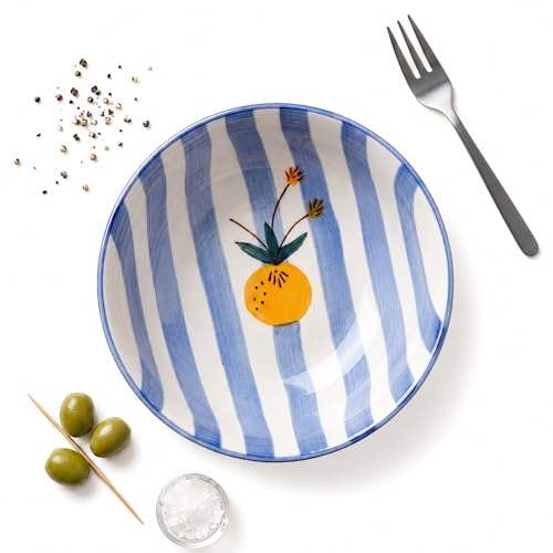 Image of Ceramic Snack Bowl Set for Serving, Dessert & Fruits | Multipurpose Kitchen Bowls Set | Premium Aesthetic Small Serving Bowls | Blue & White | Pack of 1 | 700ml