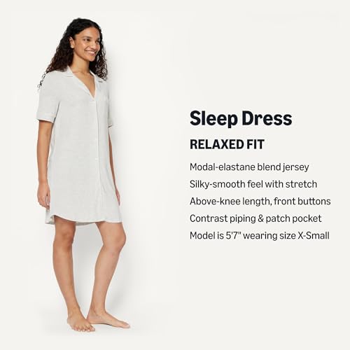Image of Amazon Essentials Women's Modal-Blend Nightgown, Short Sleeve Button-Down