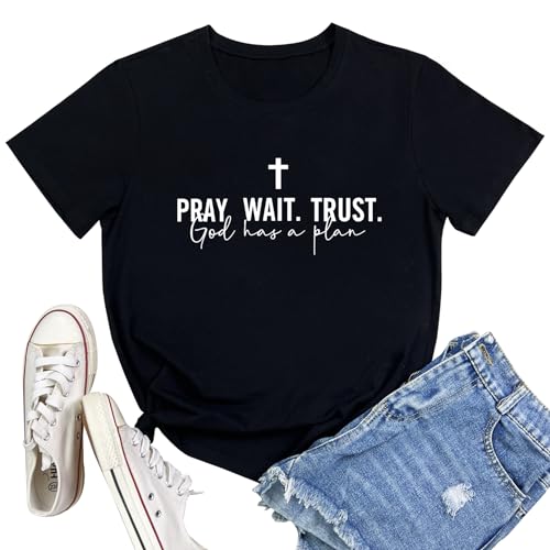 LOOKFACE Women Pray Wait Trust Soft Tees Cute Graphic T Shirts