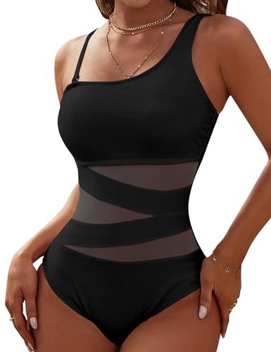 Blooming Jelly Women’s Sexy One Piece Bathing Suits One Shoulder Swimsuits Slimming Mesh Swimwear