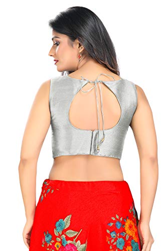 Image of Vamas Women's Silk Solid Sleeveless Readymade Saree Blouse (VFJ-45)