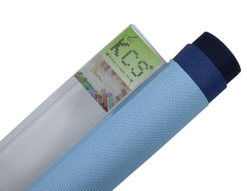 Image of KCS 3 pc of 15 inch x 18 inch(38cmx45cm) 16 Count Cross Stitch Cotton Aida Cloth Needlework Rolled Fabric Box,16CT,Light Blue+Jeans Blue+Navy Blue