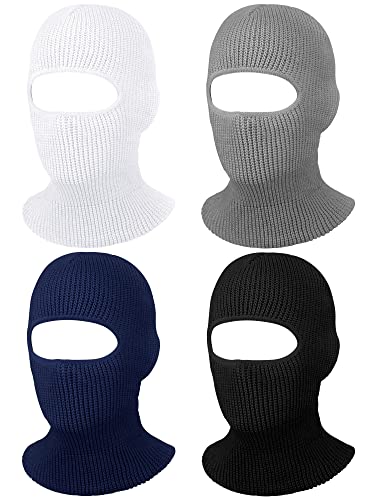 4 Pack 1-Hole Knitted Full Face Cover Winter Balaclava Ski Mask Thermal Face Cover For Men Women Winter Outdoor Sports (Black, White, Navy Blue, Gray) #TOP30