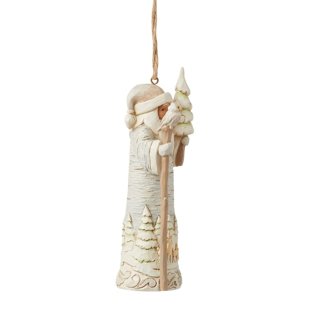 Jim Shore Heartwood Creek Winter Landscape Santa Figurine - 7.75 Inch Birch Bark Santa With Tree