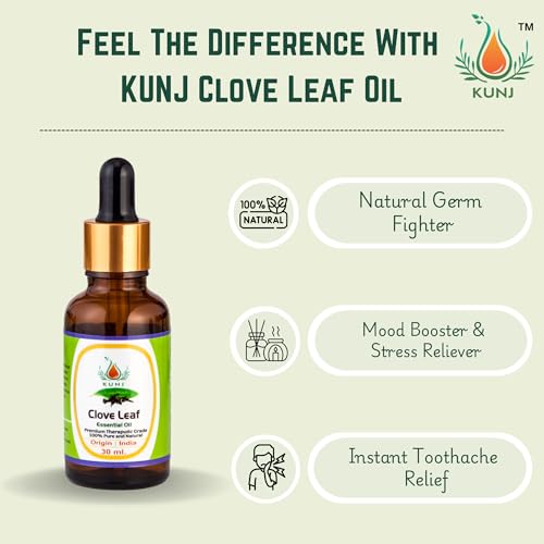 Image of KUNJ Clove Essential Oil 30ml - 100% Pure & Natural Undiluted | Clove Oil for Skin Care, Hair Growth & Scalp | For Diffuser, Aromatherapy, DIY Candle & Soap Making | Therapeutic Grade