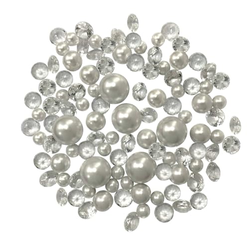 Vase Pearlfection 100 Floating White Pearls with Sparkling Gems- Large Sizes- 6 Warm White Submersible Fairy Lights Strings Hidable Submersible Batteries- Fills 2 Gallons for Your Vases