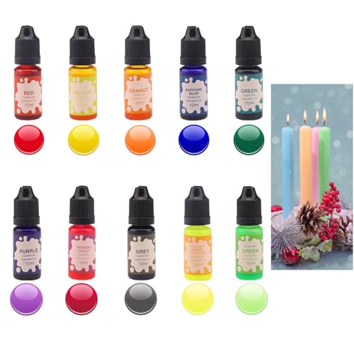 Scentoria Kerzenfarbe,10 Kerzenfarben, Kerzenwachs Farbe, Kerzen Farbe, Farbe für Kerzenwachs, Kerzenfarben zum Kerzen Gießen, Kerzen Selber Machen Set, für DIY Kerze,Kerzenherstellung (je 10 ml)