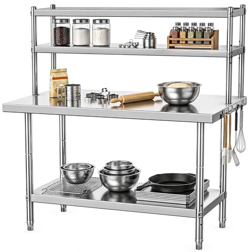 Image of DWVO 42x24in Stainless Steel Table with Adjustable Overshelf | NSF Metal Prep Worktable for Kitchen Restaurant Hotel Garage Warehouse Home Commercial