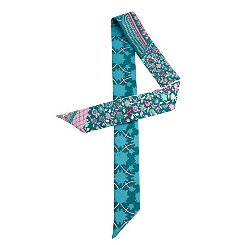 Skinny Scarf Simple Floral Print Necktie Handbag Handle Wrap Silk Ribbon for Women2