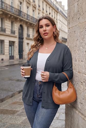 Image of TIANZHU Plus Size Cardigan for Women Button Open Front Long Sleeve V Neck Comfy Lightweight Sweaters XL-4XL