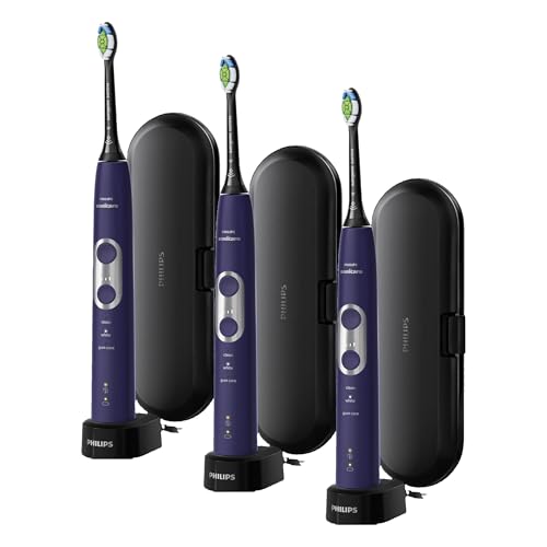 Image of Philips Sonicare ProtectiveClean 6100 Rechargeable Electric Toothbrush, Pressure Sensor, 3Cleaning Modes, SmarTimer,QuadPacer, 14-Day Battery Life, Travel Case, Deep Purple,Model HX6471 /03 (Pack of 3)