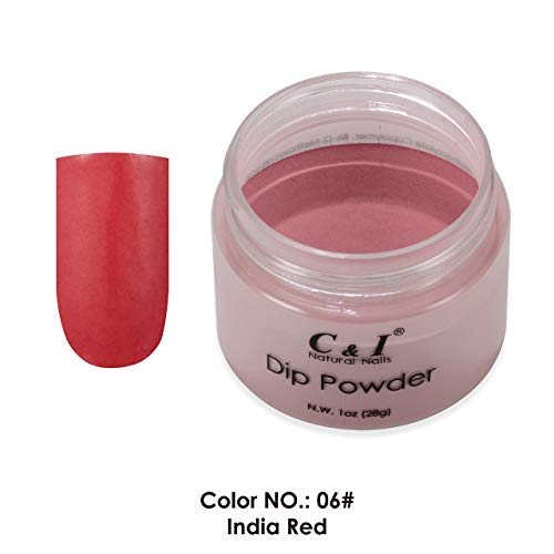 C & I Dip Powder Tauchen Pulver, Farbe # 6 Indisches Rot, Gelnägel Effekt, Pulver für Nagellack, Rot Farbsystem, 1 oz…