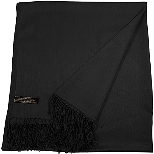 CJ Apparel Black Solid Color Tassels Design Nepalese Shawl Seconds Scarf Wrap Stole Throw Head Wrap Pashmina Hand Made in Nepal New3