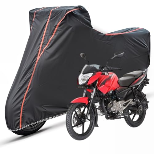 Image of Two Wheelers Bike Body Cover Compatible for Bajaj Pulsar 135 LS, UV Resistant, Dustproof, Triple Stitched, Elastic Bottom, Red Piping Motorcycle Cover (Black, Pack of 1)