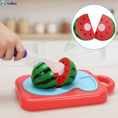 Image of FunBlast Fruits Cutting Play Set Toys for Kids - Realistic Sliceable Cutting Fruits Pretend Play Kitchen Toys for Kids, Play Food Toys, Fruit Toys with Chopping Board & Knife (Multicolor) (13 Pieces)