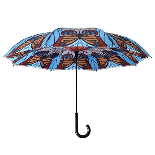 Galleria Reverse Close Stick Umbrella Stained Glass Butterfly Stick