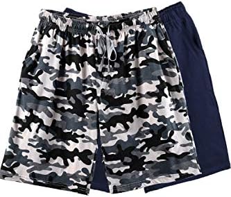 Bintangor Men's Pajama Shorts 100% Cotton Sleep Knit Elastic Waistband Lounge Wear pj Shorts 2 Pack Mazarine+Camouflage Blue XXL