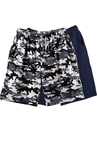 Bintangor Men's Pajama Shorts 100% Cotton Sleep Knit Elastic Waistband Lounge Wear Pj Shorts 2 Pack Mazarine+Camouflage Blue Xxl #TOP4