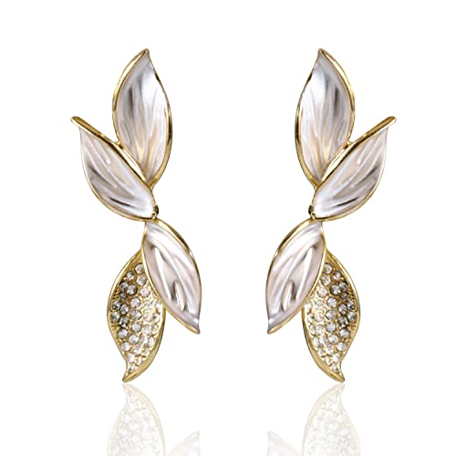 Glänzende Blatt-Inspirations-Ohrringe, modische Eleganz, Blütenblätter, gefallene Blätter, lange Ohrringe, einzigartige kreative Strass-Ohrringe, Schmuckgeschenke für Frauen (A) Cover