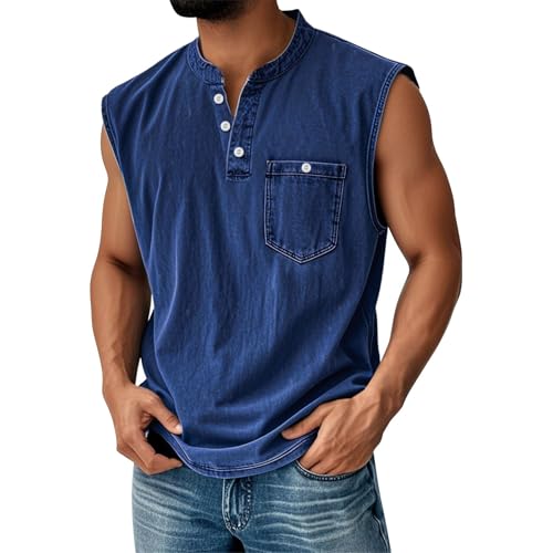 Tank Tops Men Casual Sleeveless V Neck Button Up Beach Shirts Summer Distressed Muscle Relaxed Workout Vintage Tops