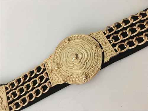 1PCS Women Flower Gold Belts Ladies Elastic Metal Waist for Dress Chain3