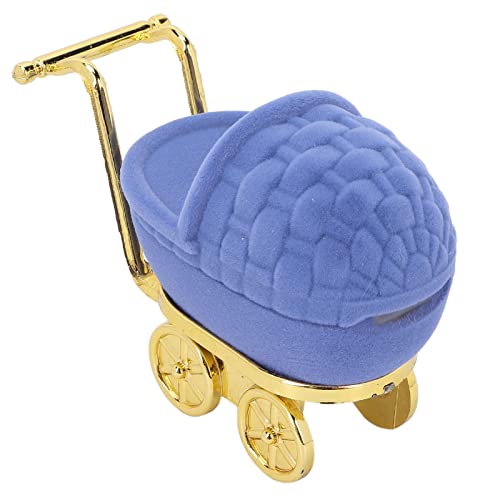JKOKPMG Caja de joyería con forma de cochecito de bebé, organizador de almacenamiento de pendientes y anillos elegante vintage para mujeres, niñas, madres, material flocado de (Azul)