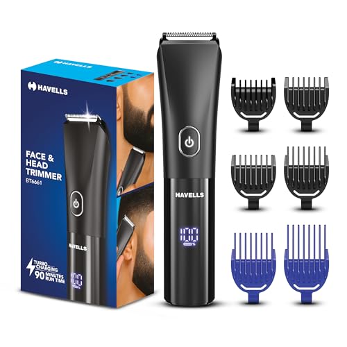 Image of Havells Beard & Hair 7 in 1 Trimmer |2-in-1 Special Blade| Comes with 4 Beard & 2 Hair Combs| Real Time Digital Display| Type C Turbo Charge| No Nicks & Cuts|2 Year Guarantee|BT6661
