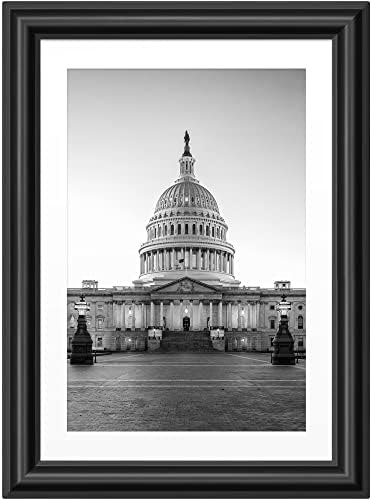 Langdon House 5x7 Black Picture Frame w/Mat to 4x6, Attractive Rolling Bevels for Wall Mount & Tabletop Display, Wood Composite Photo Frame, River Collection