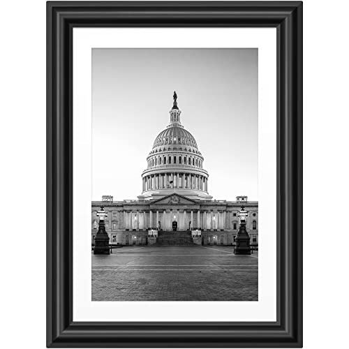 Langdon House 5X7 Black Picture Frame W/Mat To 4X6, Attractive Rolling Bevels For Wall Mount & Tabletop Display, Wood Composite Photo Frame, River Collection #TOP5