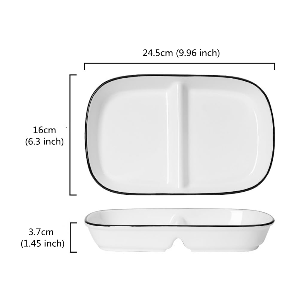 Piatto Scomparti Porcellana, Piatto Due Scomparti Dieta Ceramica, Piatto Porzioni per Snack, insalata, Dessert, Spaghetti, Bistecca
