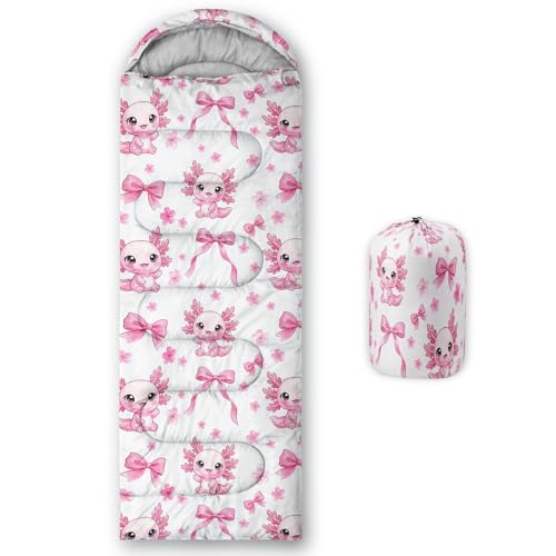 Image of QOOMO Axolotl Cute Camping Sleeping Bags,3 Season Warm & Cool Weather,Lightweight,Waterproof Sleeping Bags for Adults & Kids,Traveling,and Outdoors