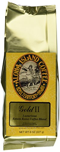 Aloha Island Gold II, Kona Hawaiian Coffee Blend, 8 Oz Whole Bean