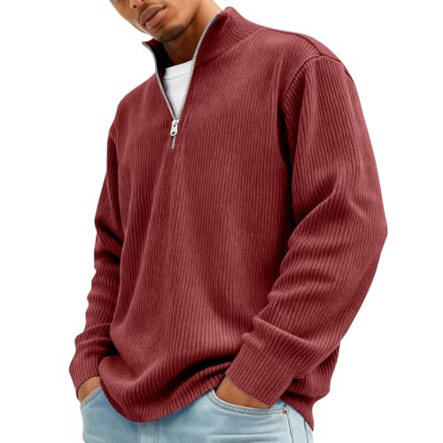 Genérico Sudaderas Cremallera Hombre Casual Sudadera Sin Capucha De Trabajo Oversize Jersey De Manga Larga Ligera Sweatshirt Deporte De Pana Invierno Pullover Vino Tinto 4XL