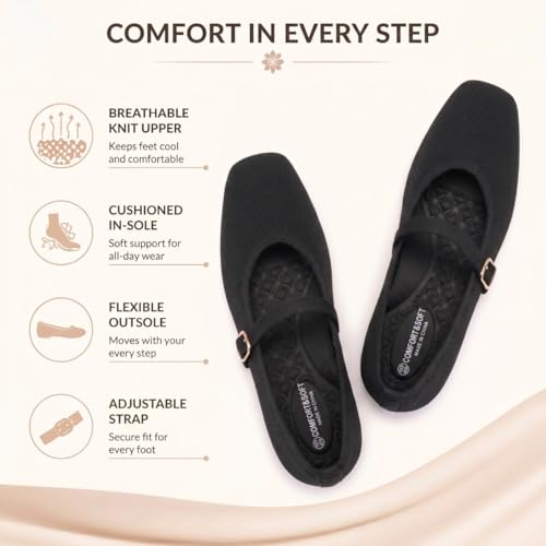Image of Frank Mully Womens Casual Flat Shoes Square Toe Shoes Knitted Mesh Flat Comfort Work Flat Shoes for Daily Washable
