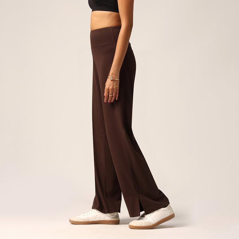 Image of BlissClub AM:PM Cotton Wide Leg Pants - Lite, Cotton Pants, Wide Waistband, Slit at Hem, Side Pockets, Tall (for Women Above 5'5 ft)