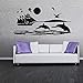 YFKSLAY Landschaft Wandmöwen Möwen Delfine und Schiff auf dem Deich Wandaufkleber Wohnzimmer Sofa Hintergrund Vinyl dekorative DIY 44X22 cm